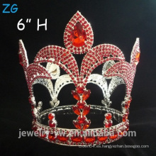 Tiaras de diamante rojo Tiara de boda de moda Tiara helada Coronas de desfile redondo